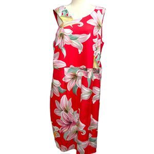Shelby Palmer Womens Red Floral Sleeveless Asymmetrical‎ Dress Size 20W Party